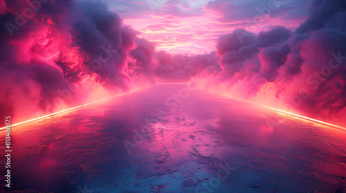 sunrise over the ocean, Realistic Neon Lights Background © AAmir