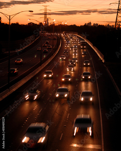 Freeway traffic travelling east at sunset in Melbourne Victoria