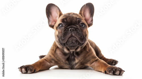 Dog yoga. Dog in yoga pose. French bulldog pup on a white background