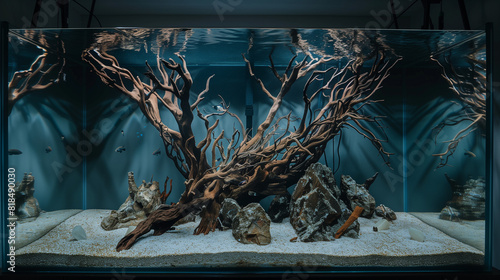 amazing aquascape aquarium with green plants and bonsai trees, Ai Generated Images © mohammad