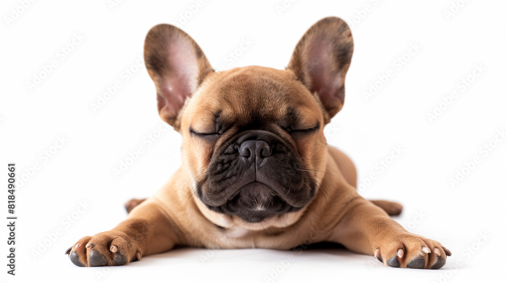 Dog yoga. Dog in yoga pose. French bulldog pup on a white background Dog yoga. Dog in yoga pose. French bulldog pup on a white background