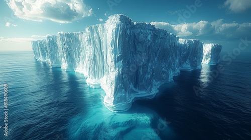 A large ice wall is surrounded by water photo