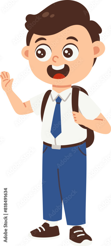 Back to school boy character, Junior high school student in uniform ready to go to school Back to school boy character, Junior high school student in uniform ready to go to school
