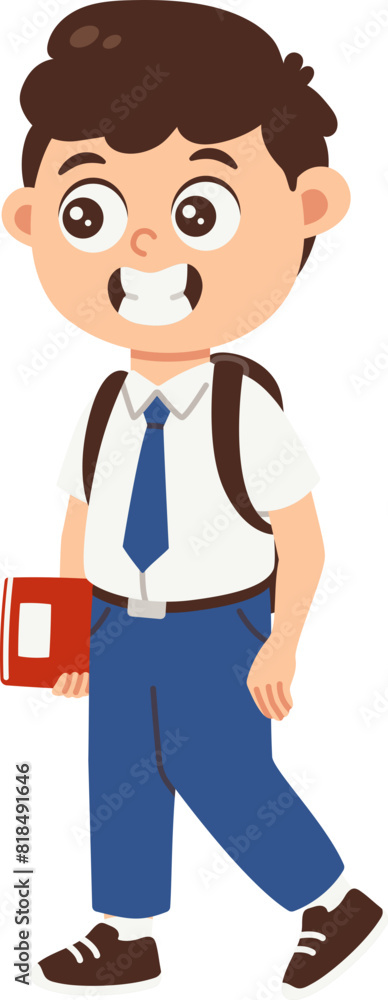 Back to school boy avatar, Middle school student in blue white uniform holding books Back to school boy avatar, Middle school student in blue white uniform holding books