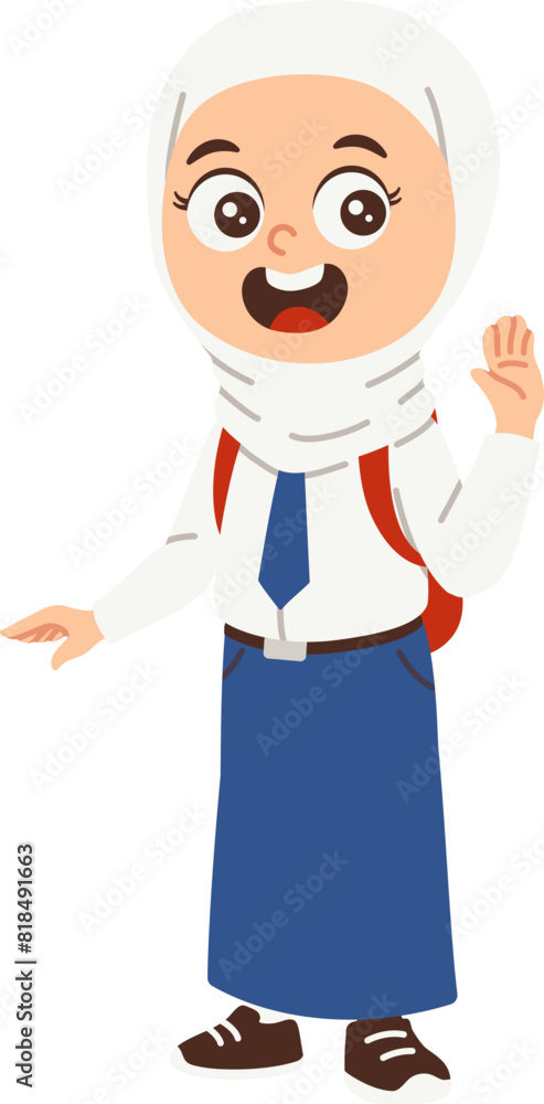 Back to school girl character,Junior high school student in uniform and scarf ready to go to school Back to school girl character,Junior high school student in uniform and scarf ready to go to school