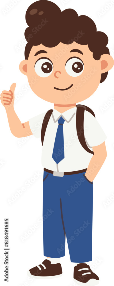 Middle school student in blue white uniform, Child avatar returns to school illustration Middle school student in blue white uniform, Child avatar returns to school illustration