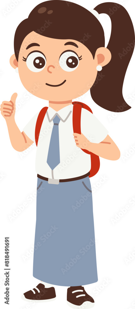 Back to school girl avatar, High school students in uniforms with school bags and ponytails Back to school girl avatar, High school students in uniforms with school bags and ponytails
