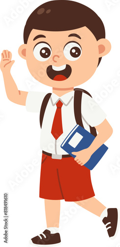 Primary school student in uniform ready to go to school, Child avatar returns to school cartoon