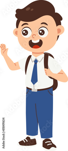 Back to school boy character, Junior high school student in uniform ready to go to school