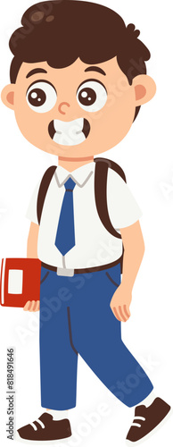 Back to school boy avatar, Middle school student in blue white uniform holding books
