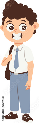 Back to school boy avatar, High school student in white gray uniform with backpack