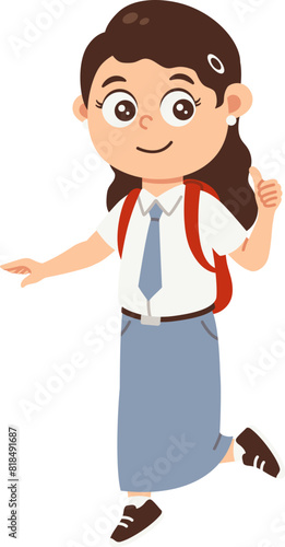 High school student in uniform ready to go to school, Back to school girl avatar cartoon photo