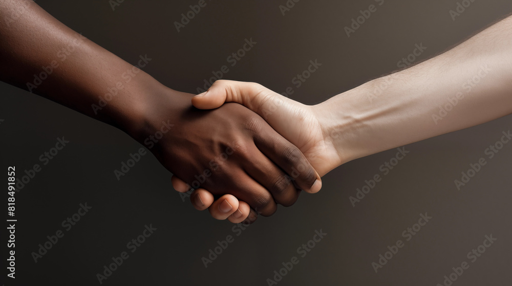 African and Caucasian men shaking hands