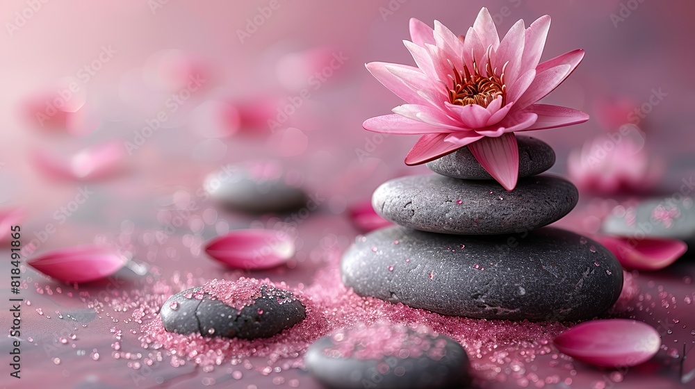 Φωτογραφία zen stones velvet sand and lotus flower on pink background witn copy space wellness and harmony massage and bodycare spa and wellness concept