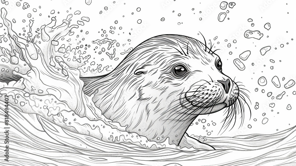 Obraz premium coloring book Cute baby seal playing in the water