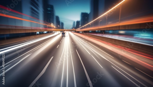 High speed urban traffic on a city highway during evening rush hour, car headlights and busy night transport captured by motion blur lighting effect and abstract long exposure photography