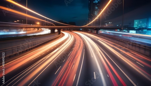 High speed urban traffic on a city highway during evening rush hour, car headlights and busy night transport captured by motion blur lighting effect and abstract long exposure photography