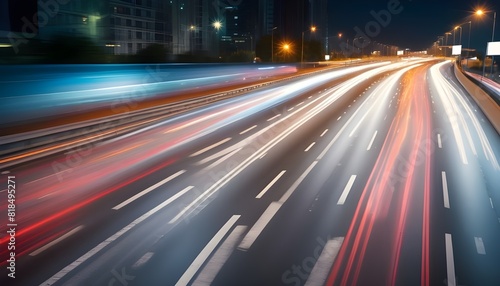 High speed urban traffic on a city highway during evening rush hour  car headlights and busy night transport captured by motion blur lighting effect and abstract long exposure photography