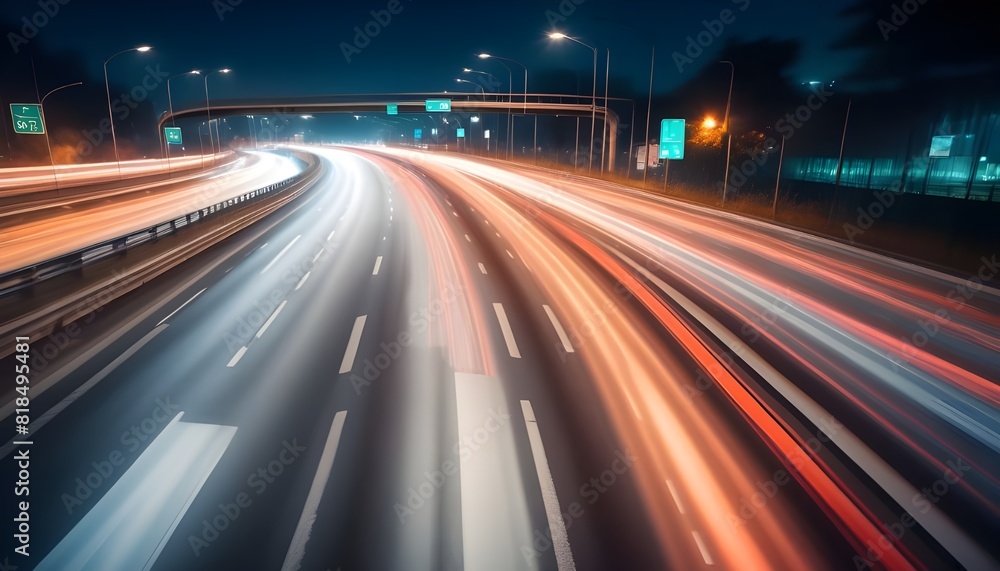 High speed urban traffic on a city highway during evening rush hour, car headlights and busy night transport captured by motion blur lighting effect and abstract long exposure photography High speed urban traffic on a city highway during evening rush hour, car headlights and busy night transport captured by motion blur lighting effect and abstract long exposure photography
