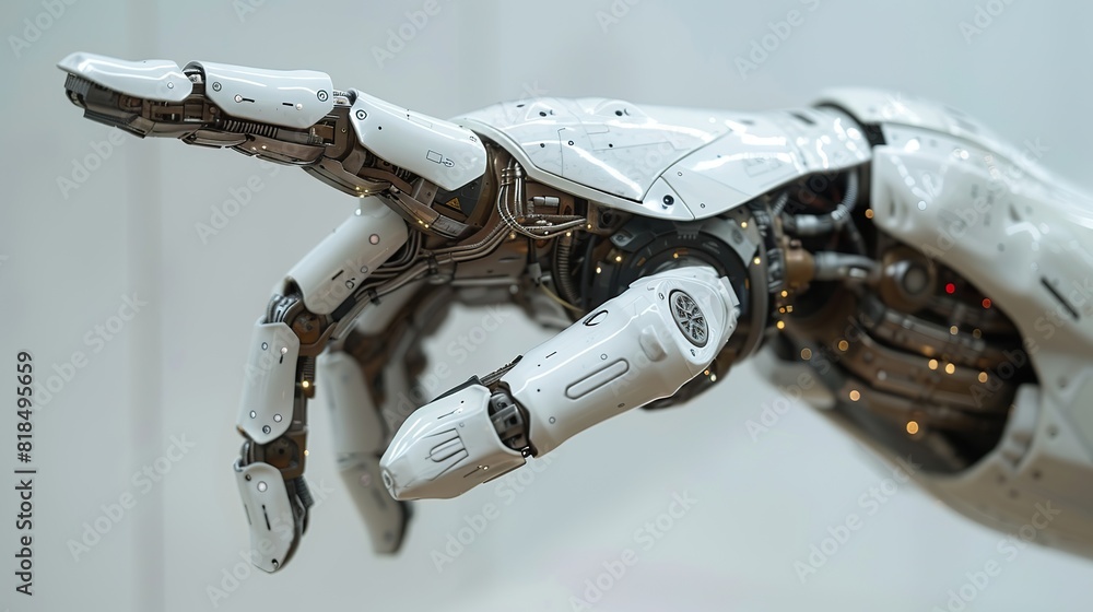 Obraz premium robot hand pointing index finger showing gesture isolated on white background.illustration,stock photo