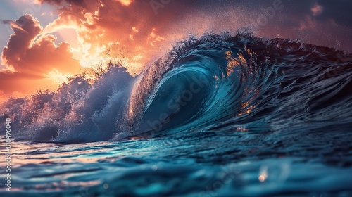 big breaking blue ocean wave surfing summer wave banner .stock photo photo
