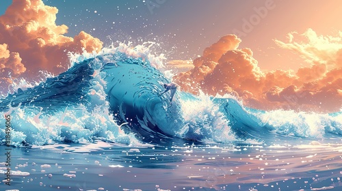 big breaking blue ocean wave surfing summer wave banner .llustration graphic photo
