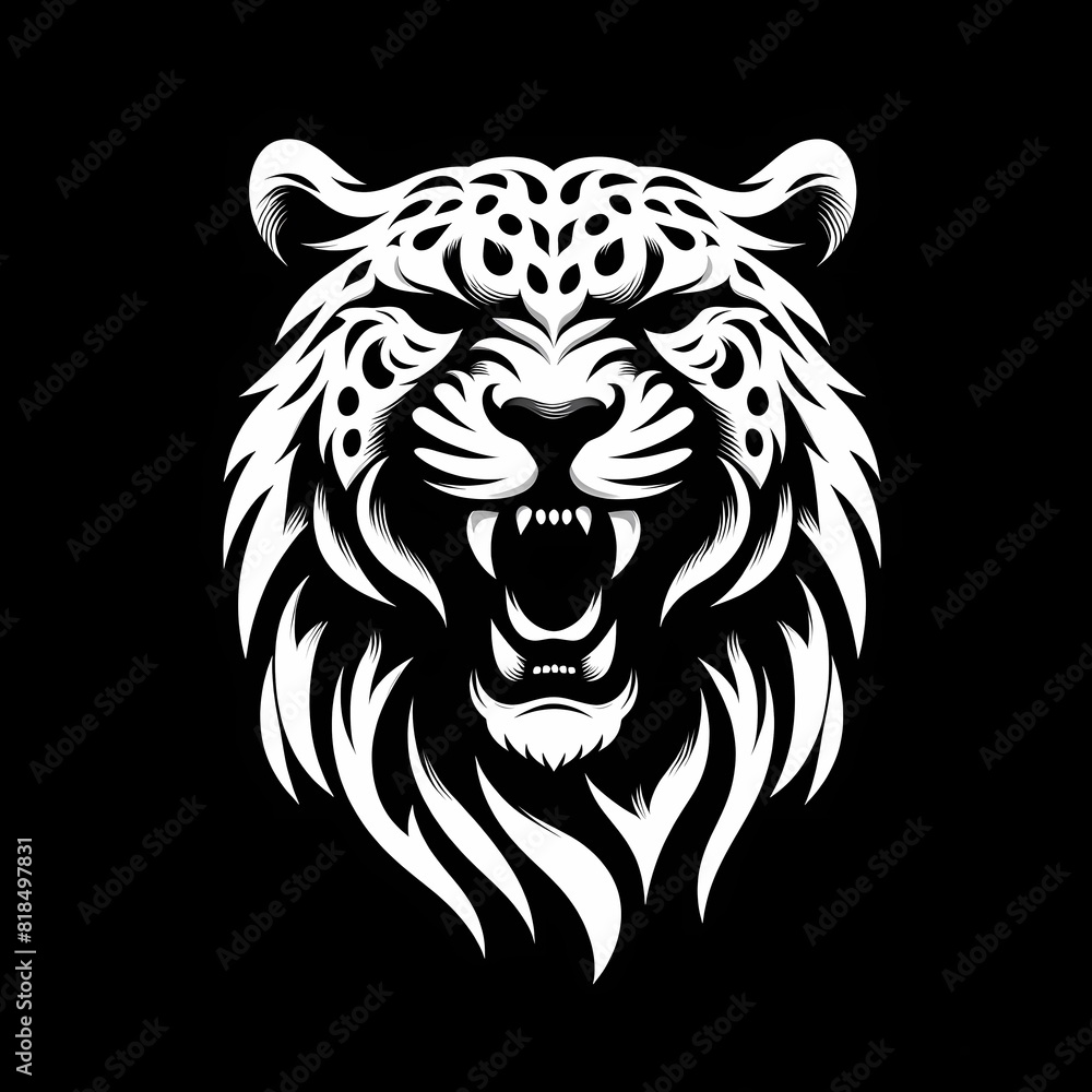 stylized logo featuring a fierce and majestic leopard, all in white against a black background stylized logo featuring a fierce and majestic leopard, all in white against a black background