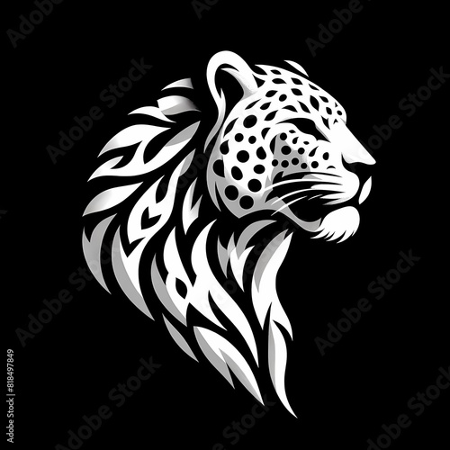 stylized logo featuring a fierce and majestic leopard  all in white against a black background