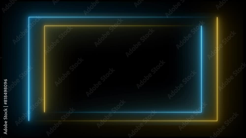 Abstract glowing neon rectangle frame animation on the black background. Neon glowing square frame animation. Abstract glowing neon rectangle frame animation on the black background. Neon glowing square frame animation.