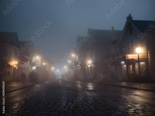 Halloween Halloween  lights  and fog-covered towns and streets during Halloween design.