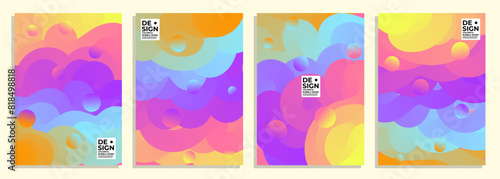 abstract shape summer party gradient bubble worm cover poster background design set.