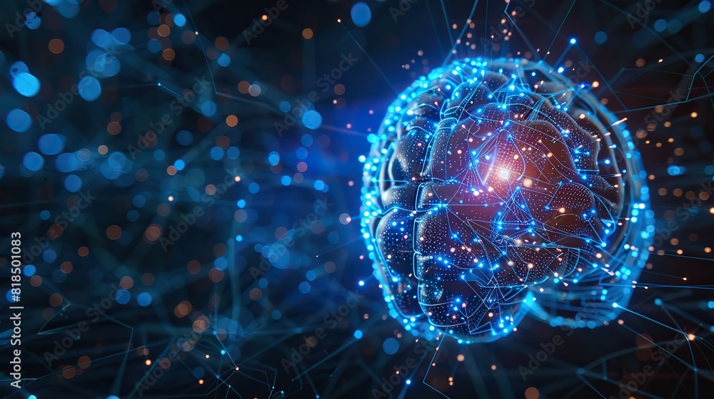 Obraz premium neural circuit and electronic cyber brain in a quantum computing system concept of artificial intelligence technology biotechnology innovation and machine learning.stock photo