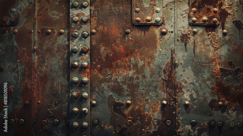 A grunge background showcasing rusted metal and corroded surfaces, evoking an industrial and rugged atmosphere © fotobieshutterb