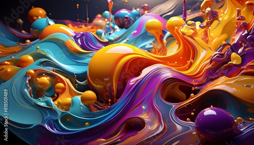 mixing colored oil paints in motion, splashes, colorful background