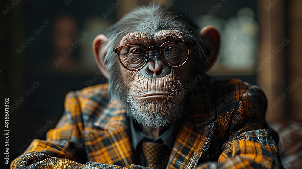 white monkey dressed in an elegant modern suit with a nice tie fashion portrait of an anthropomorphic animal shooted in a charismatic human attitude .llustration graphic white monkey dressed in an elegant modern suit with a nice tie fashion portrait of an anthropomorphic animal shooted in a charismatic human attitude .llustration graphic