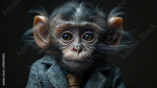 white monkey dressed in an elegant modern suit with a nice tie fashion portrait of an anthropomorphic animal shooted in a charismatic human attitude .stock photo