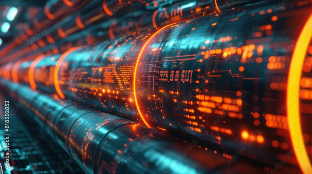 Double exposure of an oil pipeline overlaid with digital financial data and investment trends Double exposure of an oil pipeline overlaid with digital financial data and investment trends
