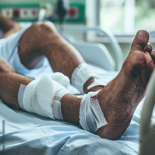 Health Insurance for Recovery: A Man's Leg Injury in Hospital photo