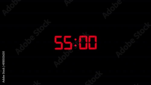 Digital 60 second countdown Animation on black background, 60 second timer animation, 1 minutes countdown, countdown Animation 60 second to 0 photo