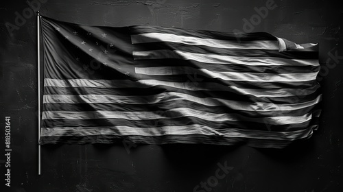 black lives matter flag blowing in the wind full page striped black and white usa flying flag.illustration,stock photo