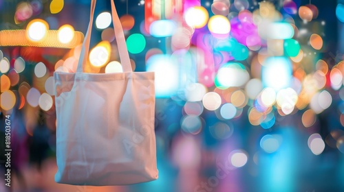 Create a trendy tote bag mockup for festivals with a unique, memorable design  clean stock image background photo