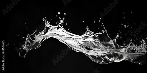 water splash liquid texture monochrome isolated on abstract black background