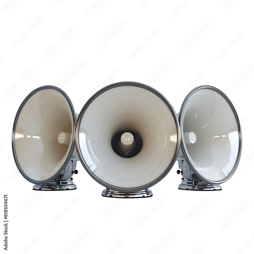 Set of three electric megaphones isolated on a transparent background Set of three electric megaphones isolated on a transparent background