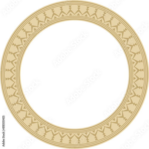 Vector gold round Yakut ornament. Endless circle, border, frame of the northern peoples of the Far East.