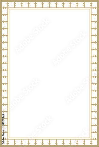 Vector gold square Yakut ornament. An endless rectangular border, a frame of the northern peoples of the Far East.