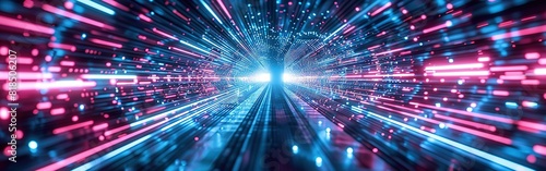 Abstract futuristic technology background with lines network high speed data transfer  big data  data center  server  internet  speed. dark blue and pink neon lights into digital technology tunnel