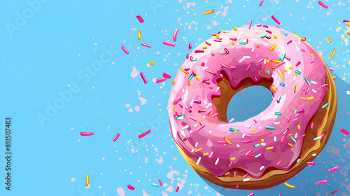 Delicious beautiful donut lies on bright background 