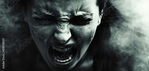 A woman screams in agony as she is consumed by darkness photo