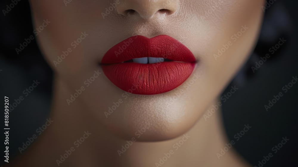 Fototapeta premium Detailed closeup of a model s lips with a bold lipstick color