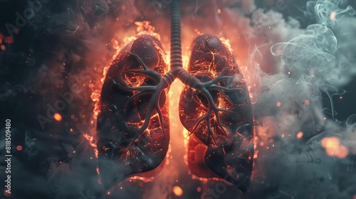 smokers lungs damaged organ from cigarette smoking health consequences concept 3d render photo